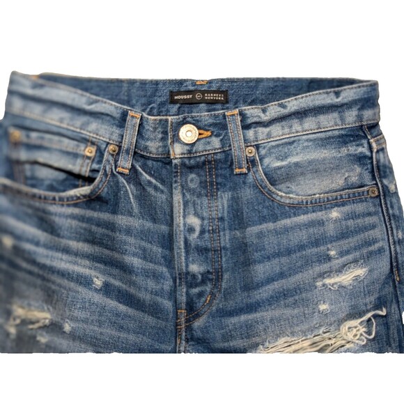 MOUSSY Size 26  Japan Denim ADEL Heavily Distressed Tapered Cotton Buttonfly - Picture 4 of 7